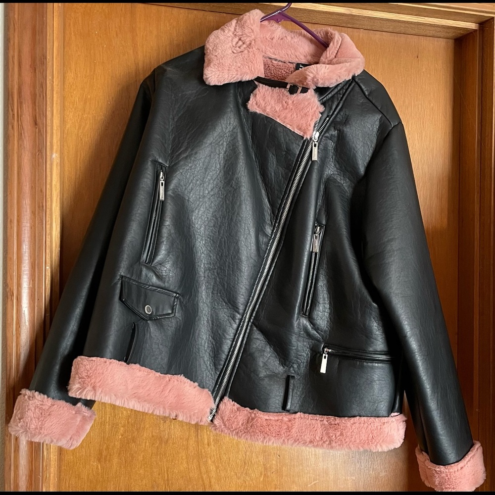 JouJou Faux Leather Faux Fur Women’s Bomber
